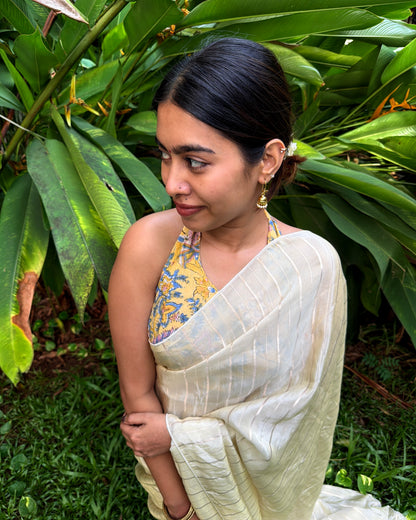 Thennal - Hand Block Printed Yellow Tie-up Blouse