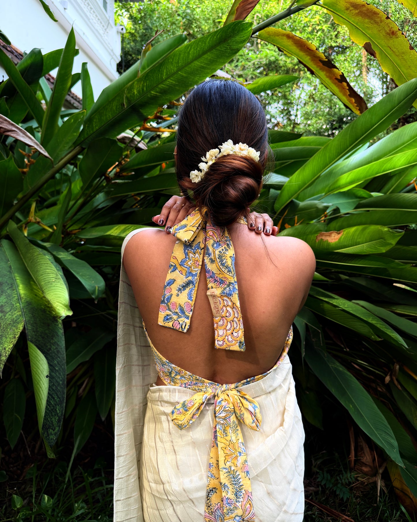 Thennal - Hand Block Printed Yellow Tie-up Blouse